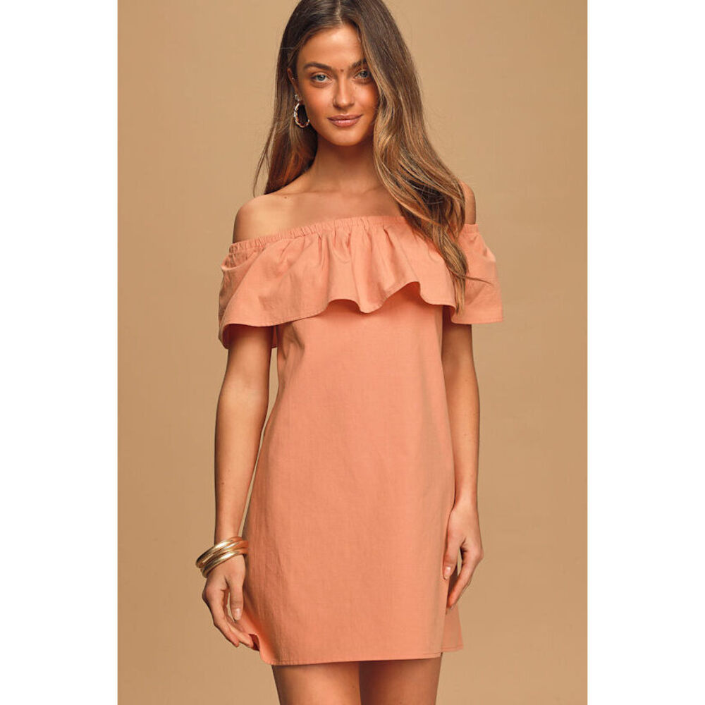 Lulus Livin' Large Coral Orange Off-the-shoulder Shift Dress - Size M